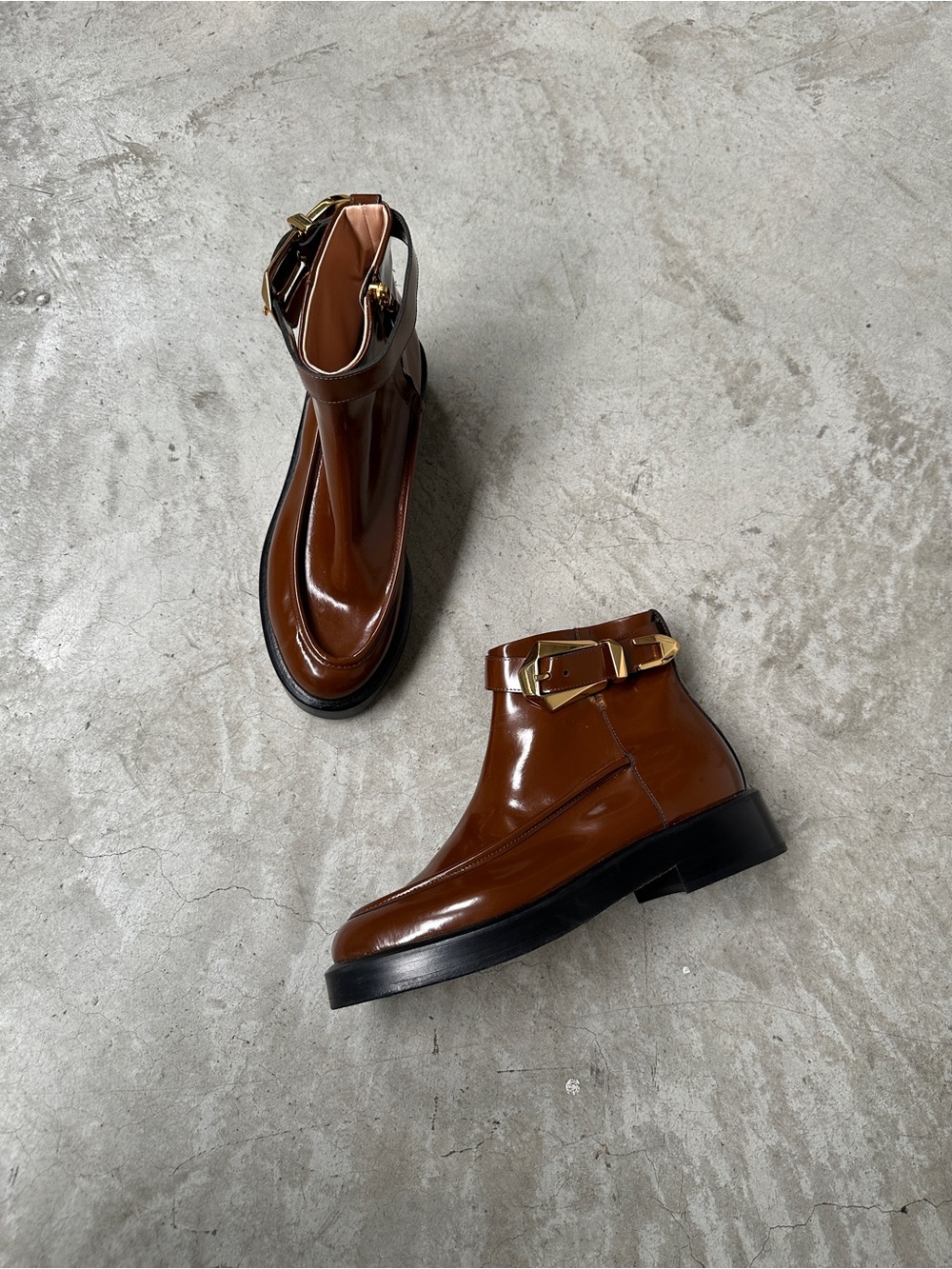 Alberta Ferretti Brown Leather Ankle Boots with Gold Buckle 36.5 nwot